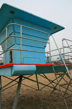 Close up of a closed lifeguard house.
