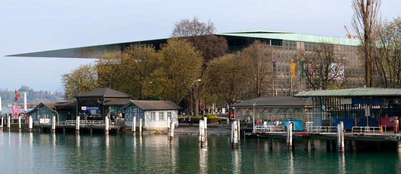 Landscape of Lucern Lake and Railway Station Dock, Switzerland