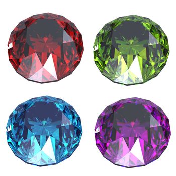 Set of colorful gems isolated on white background