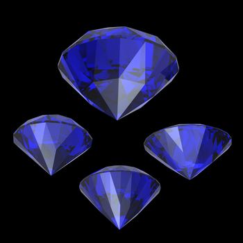 Round  blue sapphire isolated on black background. Gemstone