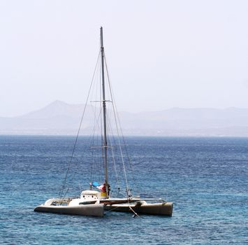 Sailing trimaran near Lanzarote, Canarias.