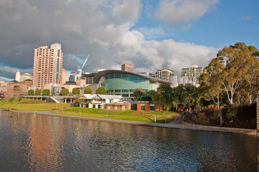 the downtown adeilaide and the river