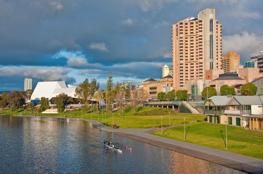 the downtown adeilaide and the river