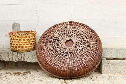 Traditional chinese hat and basket for farmers