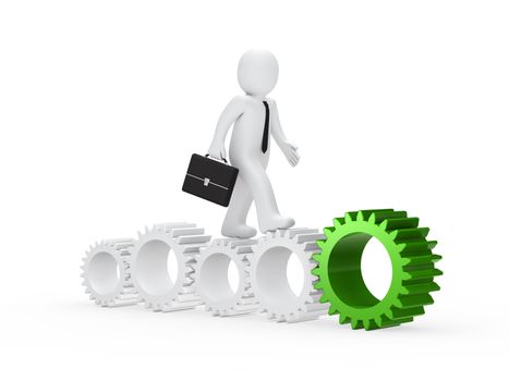 businessman with briefcase on with green gear