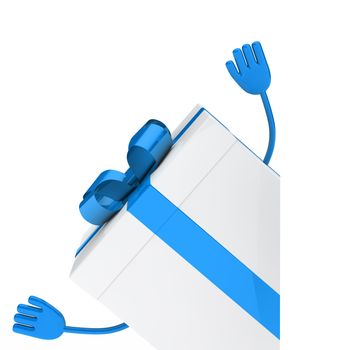 White gift box wave behind a wall