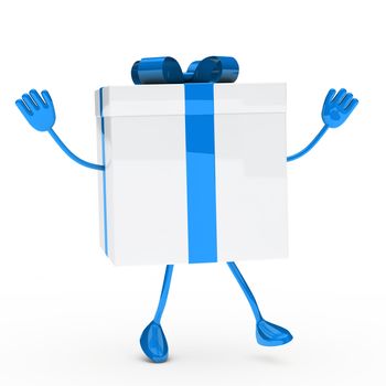 gift box with feets and hands wave
