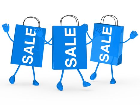 Three blue sale bags wave and jump