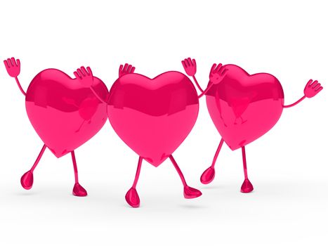 glossy pink valentine hearts wave and jump