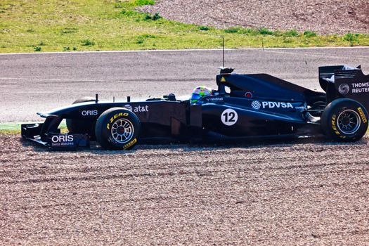JEREZ DE LA FRONTERA, SPAIN - FEB 11: Pastor Maldonado of Williams F1 races on training session on  February 11 , 2011, in Jerez de la Frontera , Spain