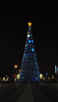 Huge Christmas tree in the drobeta turnu severin city centre shoot in the night