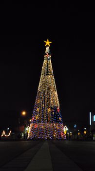 Huge Christmas tree in the drobeta turnu severin city centre shoot in the night