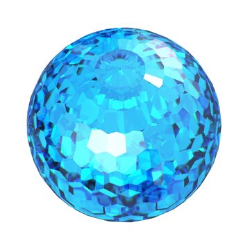 Round swiss blue topaz isolated on white background. Gemstone