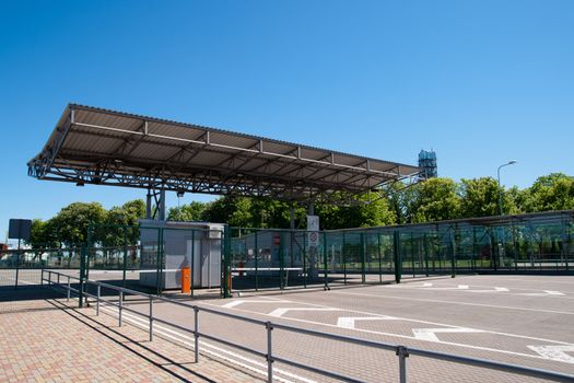 border post and the customs in the ferry terminal entrance