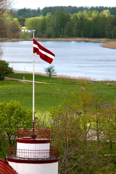 The flag of Latvia waving in the wind