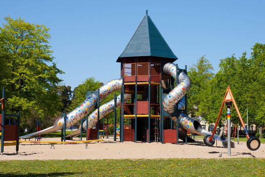A colorful playground in a park