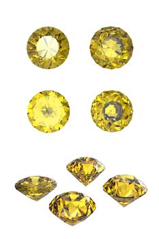 Round yellow sapphire  isolated on white background. Gemstone