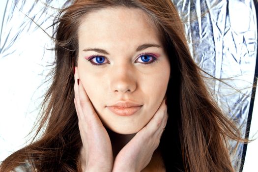 pretty attractive girl with blue eyes