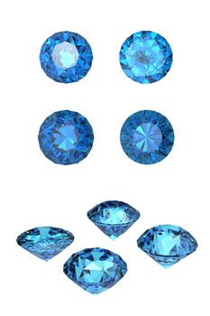 Round swiss blue topaz isolated on white background. Gemstone