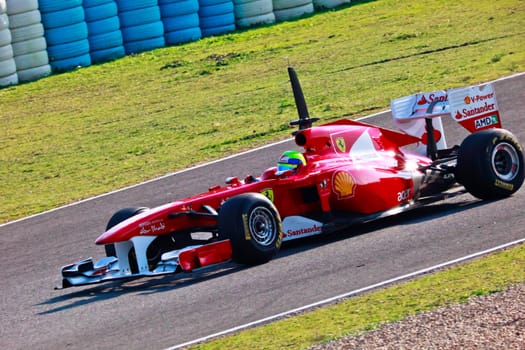 JEREZ DE LA FRONTERA, SPAIN - FEB 11: Felipe Massa of Ferrari F1 races on training session on  February 11 , 2011, in Jerez de la Frontera , Spain
