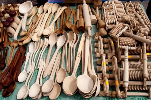 Handmade wooden things on sale in a market