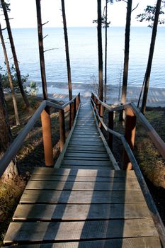 long wooden stairs to the beach