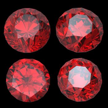 Round garnet isolated on black background. Gemstone