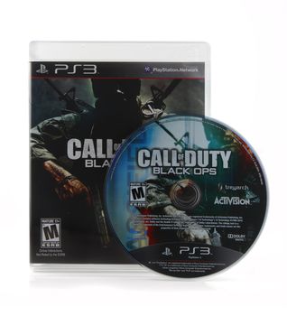 An isolated studio shot of the Playstation 3 video game Call of Duty: Black Ops. This extremely popular video game sold more than 7 million copies within the first 24 hours of going on sale and has generated over 1 billion dollars in revenue since its release.