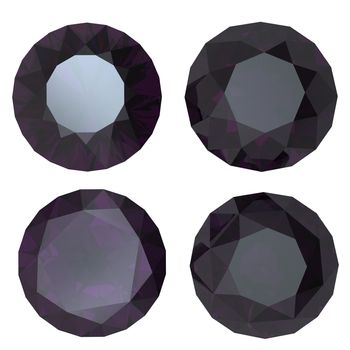 Round black sapphire isolated on white background. Gemstone