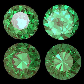 Round emerald isolated on white background. Gemstone