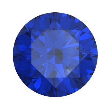 Round blue sapphire isolated on white background. Gemstone