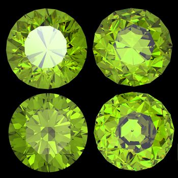 Round peridot isolated on white background. Gemstone

