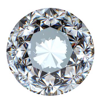 Round brilliant cut diamond perspective isolated on white background