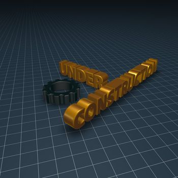 under construction text and gear wheel - 3d illustration