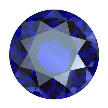 Round blue sapphire isolated on white background. Gemstone