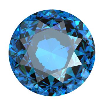 Round swiss blue topaz isolated on white background. Gemstone