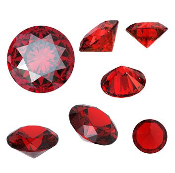 Set of round garnet isolated on white background. Gemstone