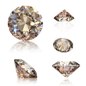 Collection of round cognac diamond isolated on white background. Gemstone