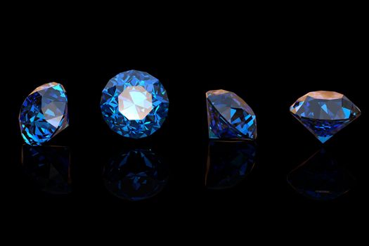 Round  blue sapphire isolated on black background. Gemstone