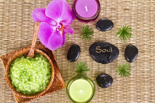Soul Spa Concept - Zen Stones With Pink Orchid and Relaxing Salt