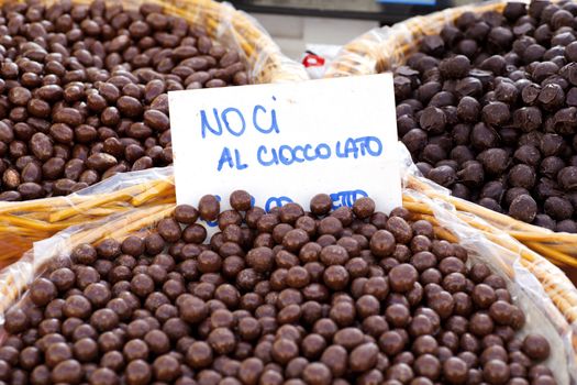 Little Balls of chocolate on a wicker basket
