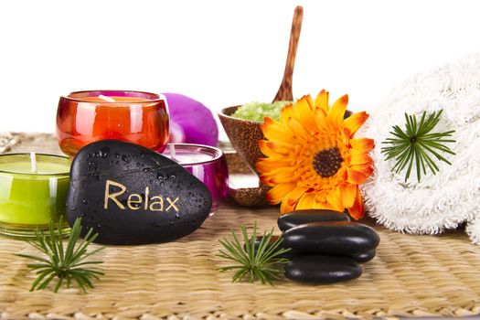 Relax Spa Concept - Zen Stones With Relaxing Salt and Candles