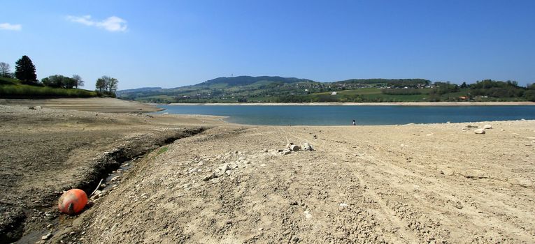 Summer dryness at the Gruyere lake, Fribourg, Switzerland