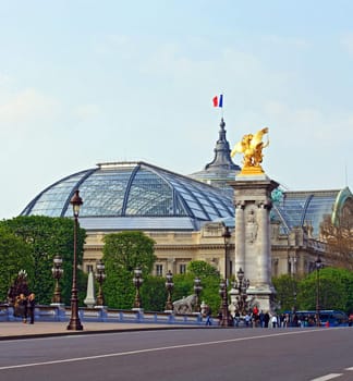 Part of Grand Palais or Grand Palace from Alexander Bridge III, Paris France