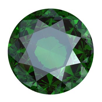 Round emerald  isolated on white background. Gemstone