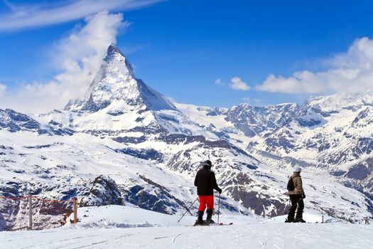 Landscape of Ski and Matterhorn peak, logo of Toblerone chocolate, located at Gornergrat in Switzerland