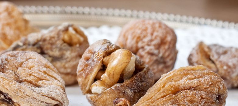 Close up of delicious Figs with walnuts