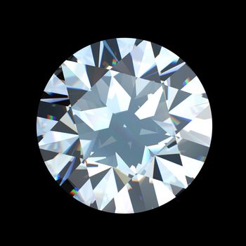 Round brilliant cut diamond perspective isolated on white background