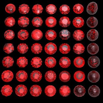 Collections of Round garnets isolated on black background. Gemstone