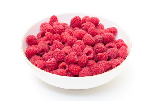 Ripe Berry Red Raspberry in Bowl on white background